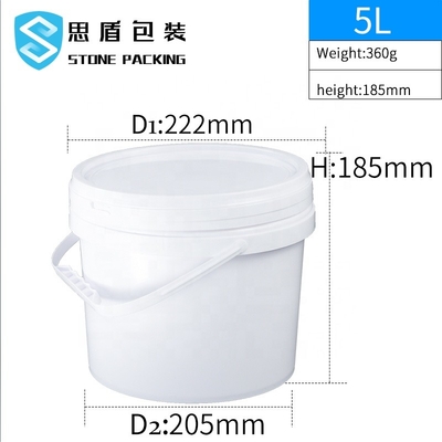 Dia 222mm PP হোয়াইট 5l রাসায়নিক রাউন্ড প্লাস্টিক পাত্রে 360g