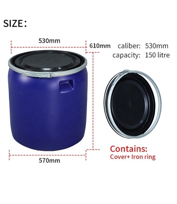 ISO9001 150L নীল HDPE প্লাস্টিক ব্যারেল 530*70*610mm খাদ্য স্তর